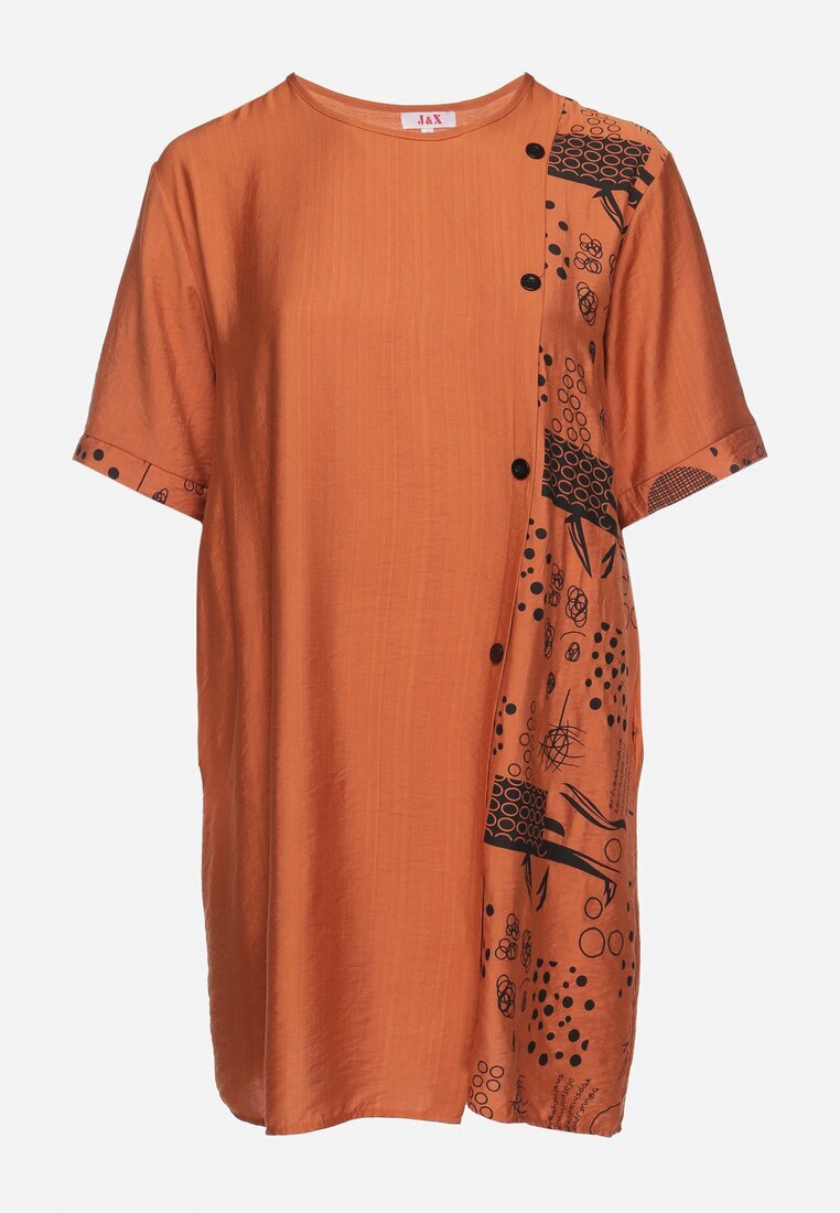 j&x Rochie din bumbac portocalie cu croi drept cu buzunare înserate decorată cu nasturi Walliana