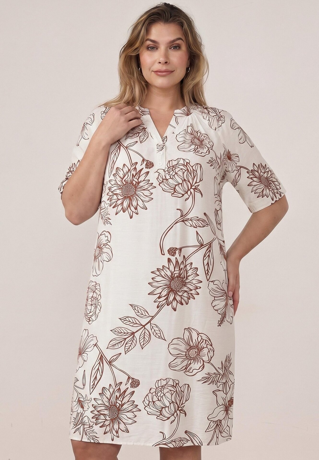j&x Rochie din viscoză cu croială boxy și imprimeu floral Reninca Albă cu maro