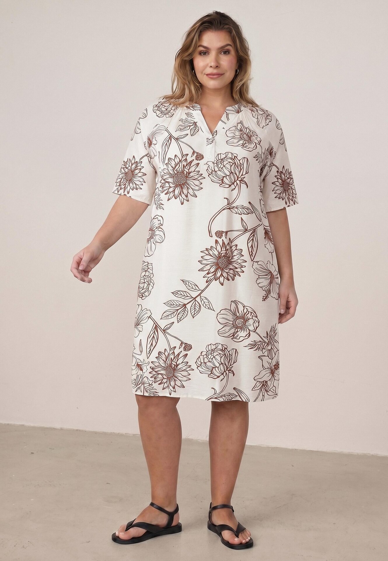 j&x Rochie din viscoză cu croială boxy și imprimeu floral Reninca Albă cu maro