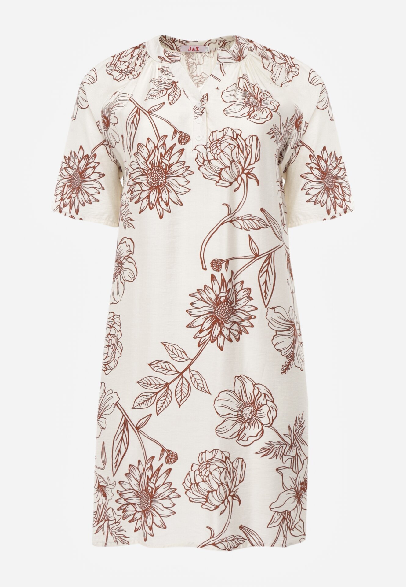 j&x Rochie din viscoză cu croială boxy și imprimeu floral Reninca Albă cu maro
