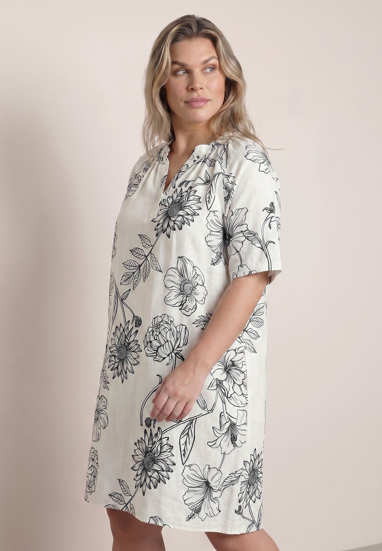 j&x Rochie din viscoză cu croială boxy și imprimeu floral Reninca Bleumarin cu alb