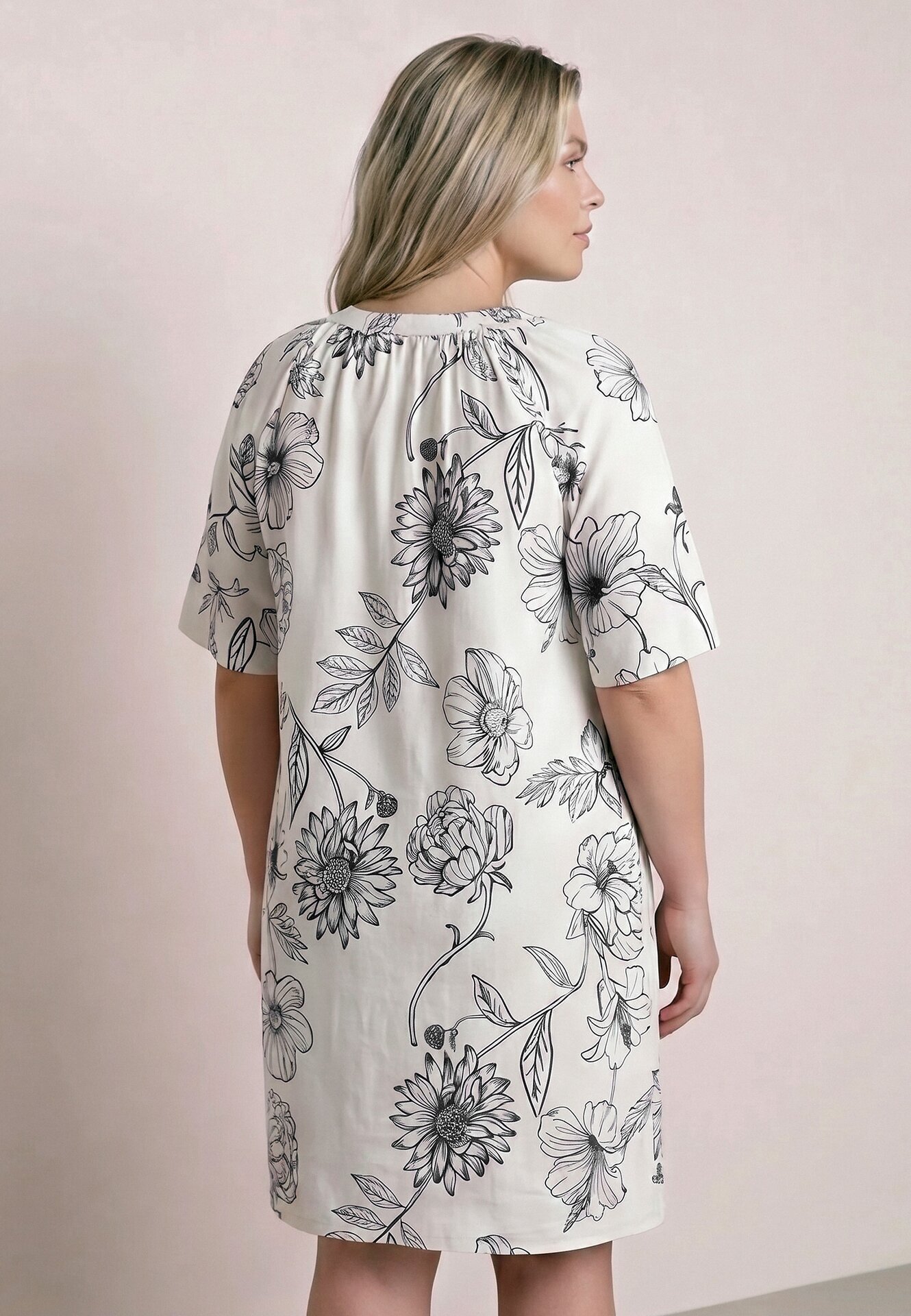 j&x Rochie din viscoză cu croială boxy și imprimeu floral Reninca Bleumarin cu alb