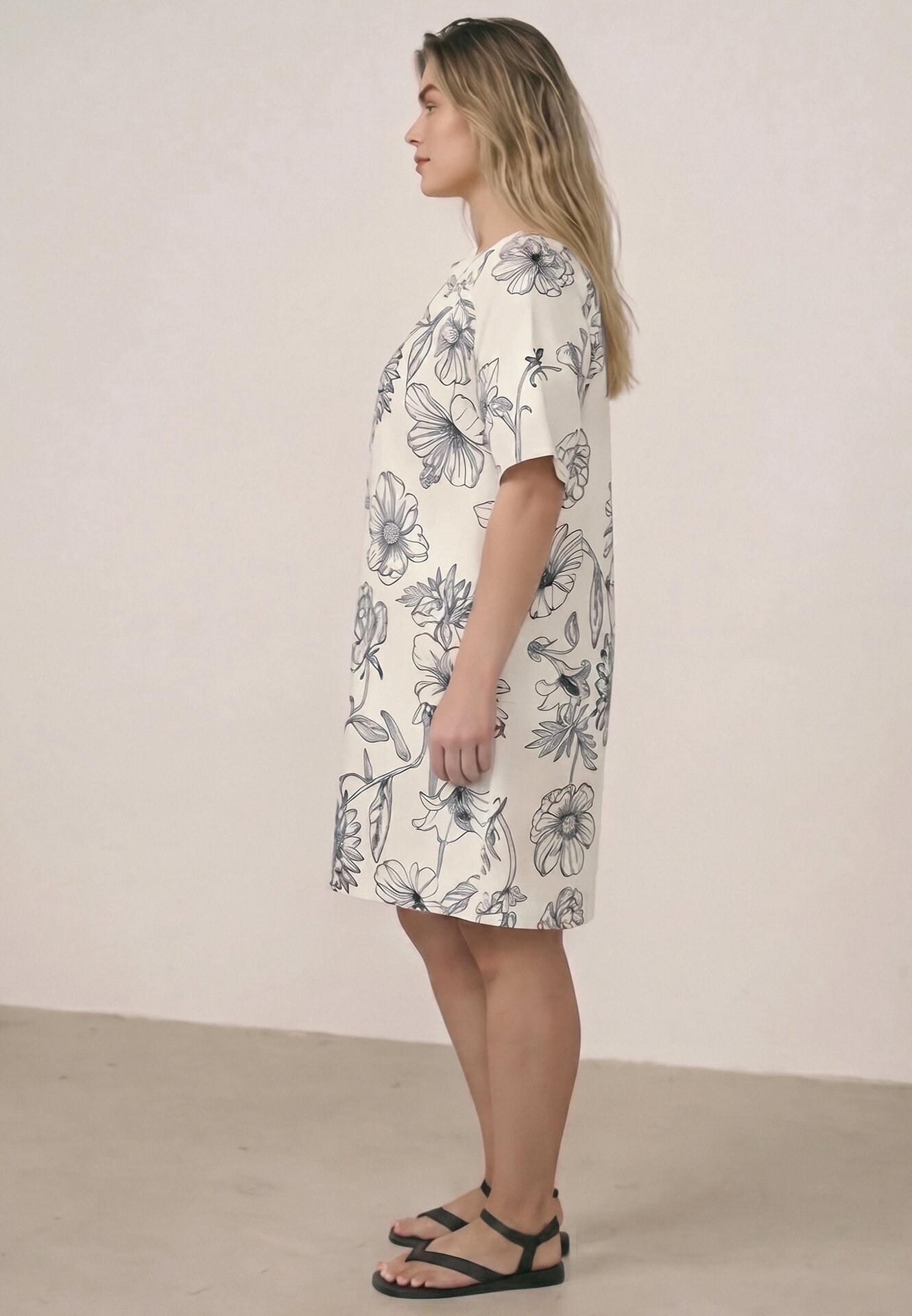 j&x Rochie din viscoză cu croială boxy și imprimeu floral Reninca Bleumarin cu alb