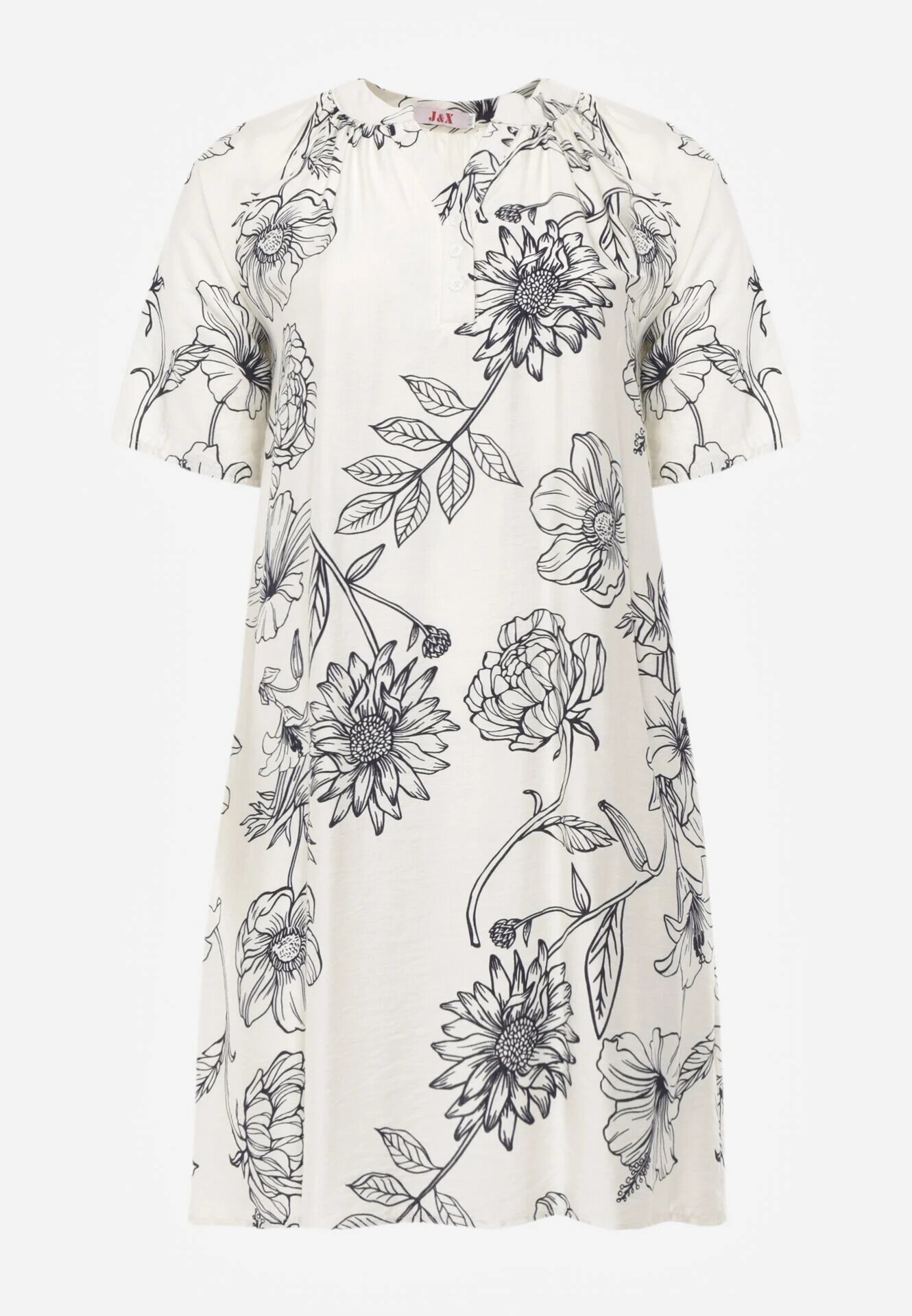 j&x Rochie din viscoză cu croială boxy și imprimeu floral Reninca Bleumarin cu alb