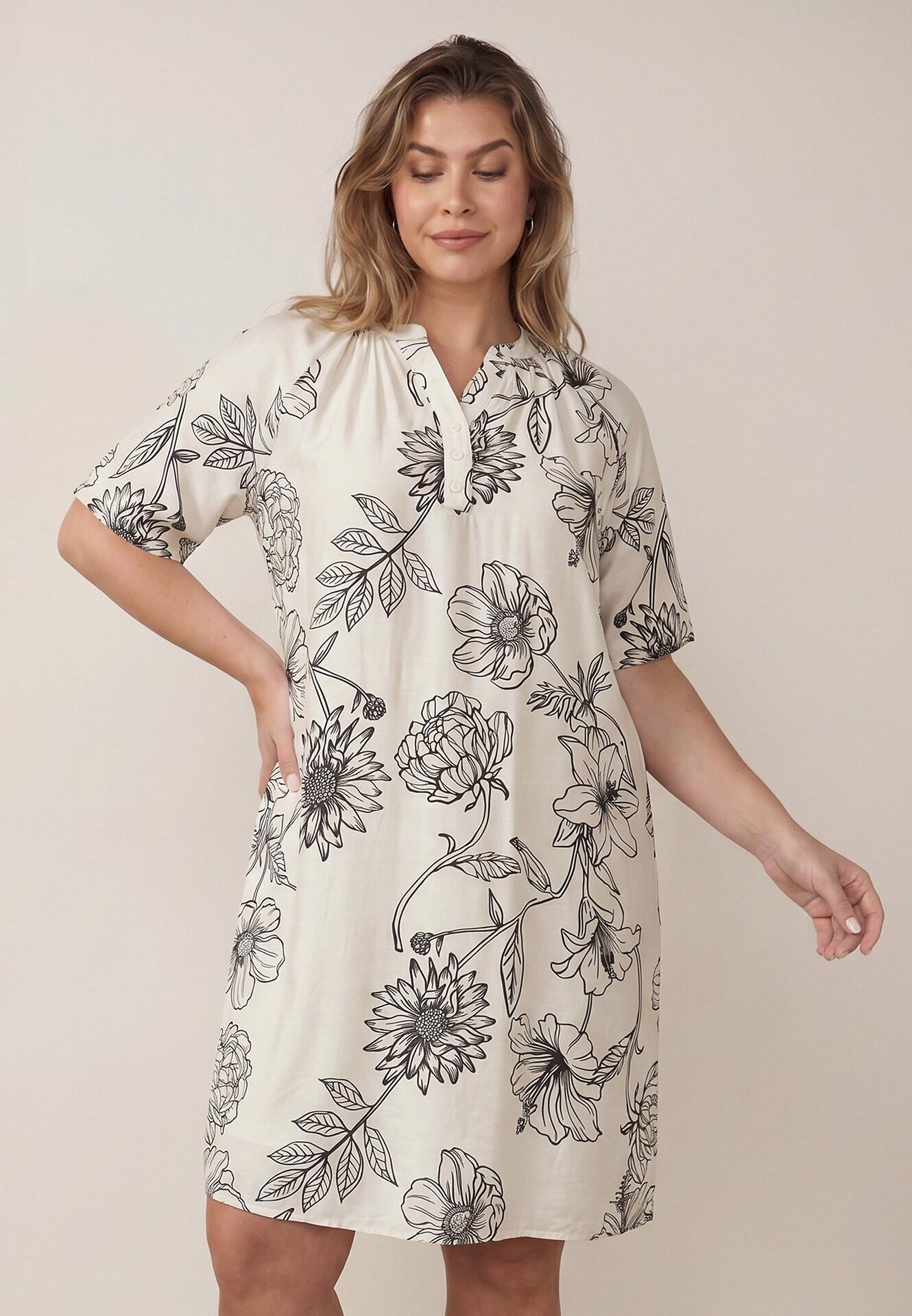 j&x Rochie din viscoză cu croială boxy și imprimeu floral Reninca Neagră cu alb