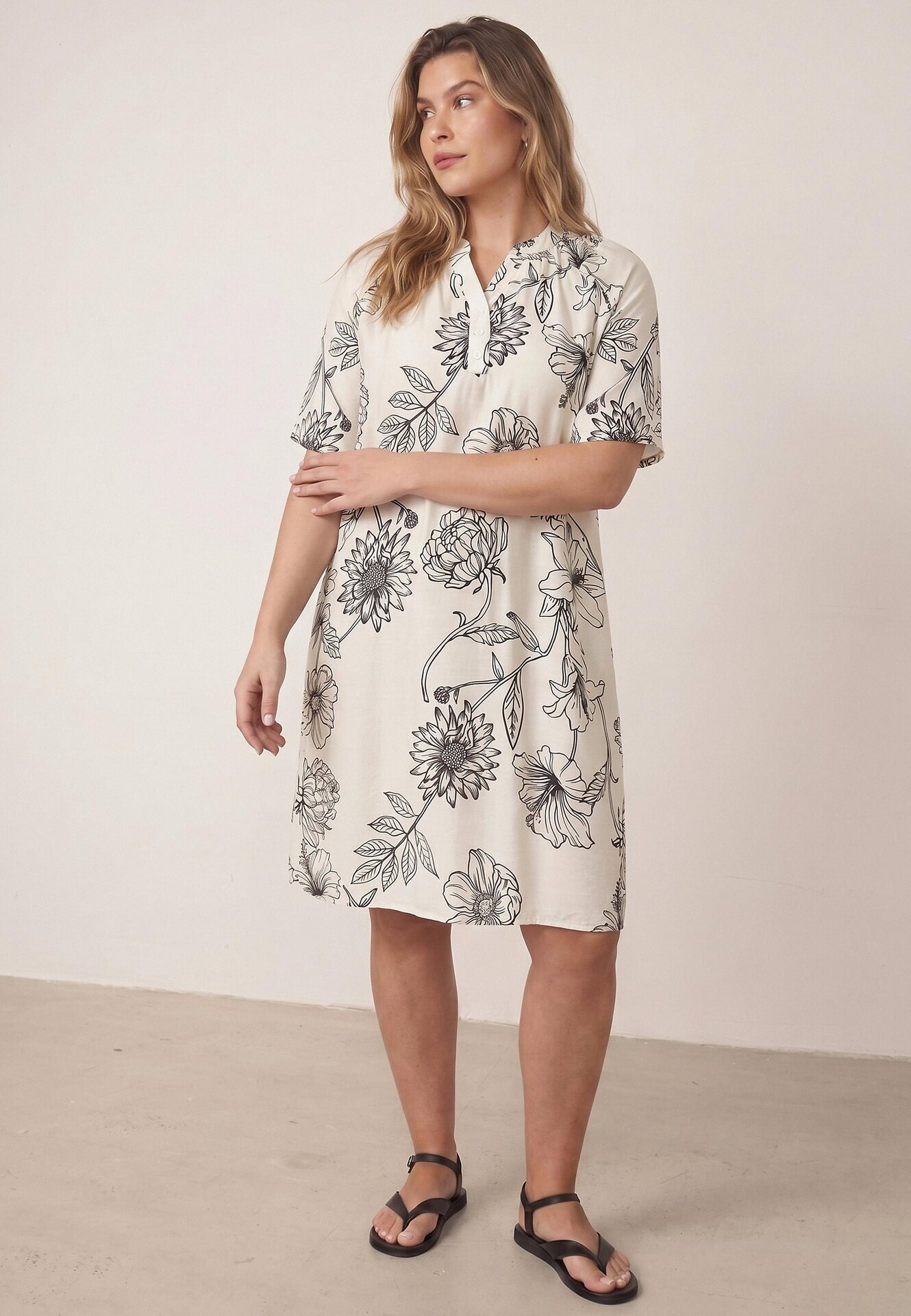 j&x Rochie din viscoză cu croială boxy și imprimeu floral Reninca Neagră cu alb