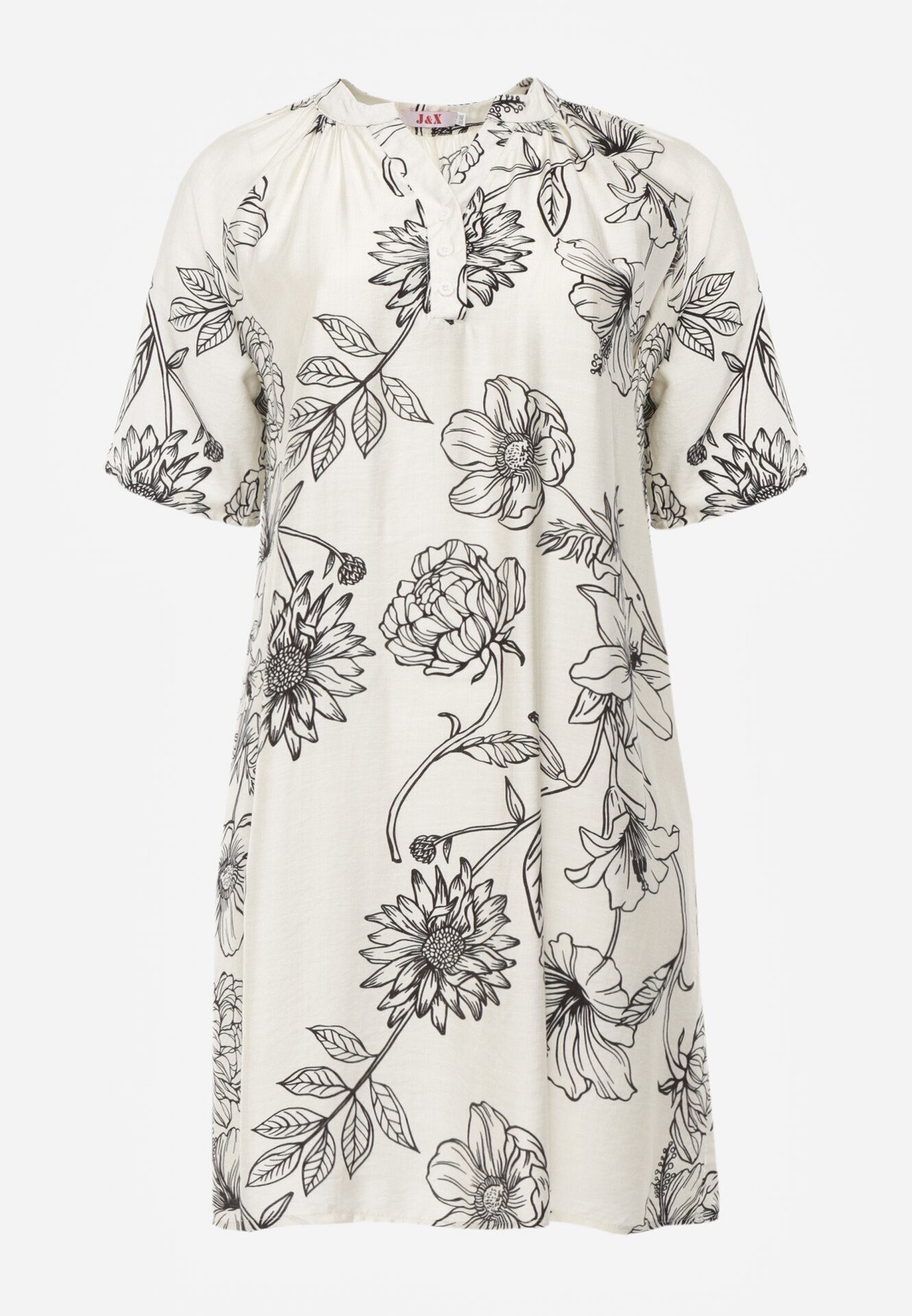 j&x Rochie din viscoză cu croială boxy și imprimeu floral Reninca Neagră cu alb
