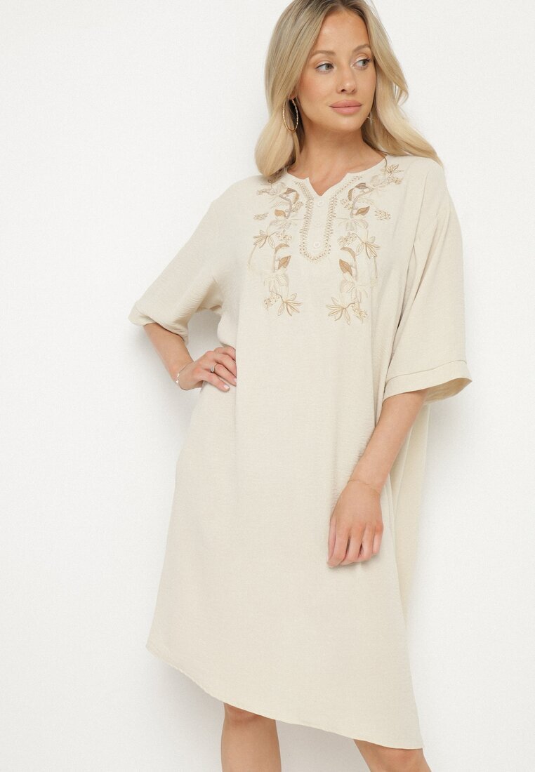 j&x Rochie dreaptă Jasnobej cu nasturi și broderii decorative Jenivanea