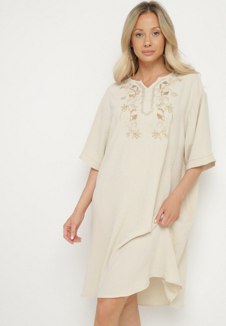 j&x Rochie dreaptă Jasnobej cu nasturi și broderii decorative Jenivanea