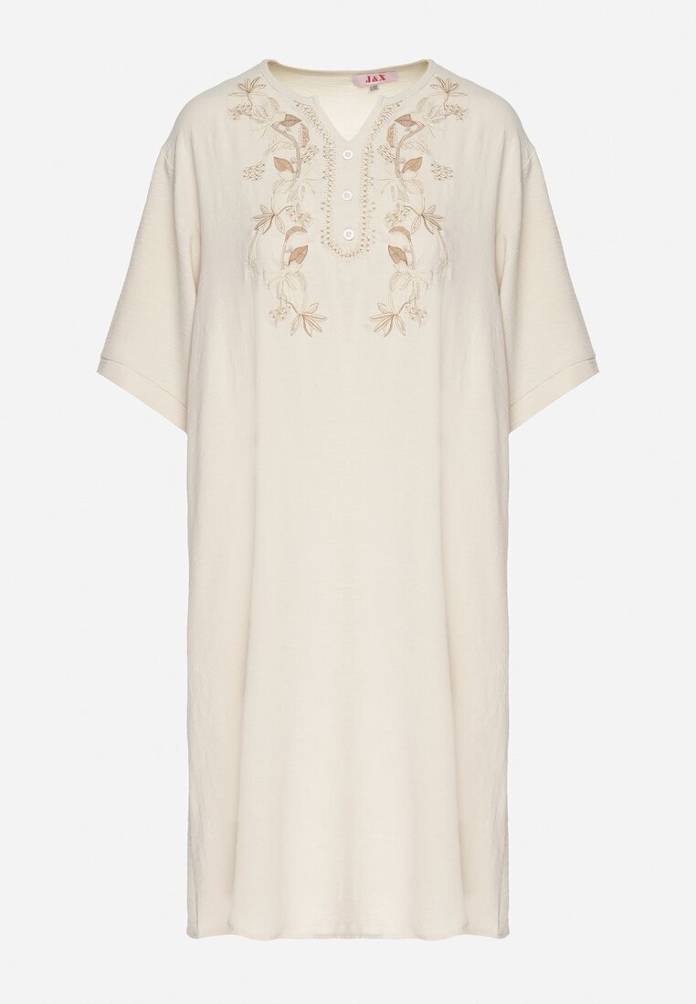 j&x Rochie dreaptă Jasnobej cu nasturi și broderii decorative Jenivanea