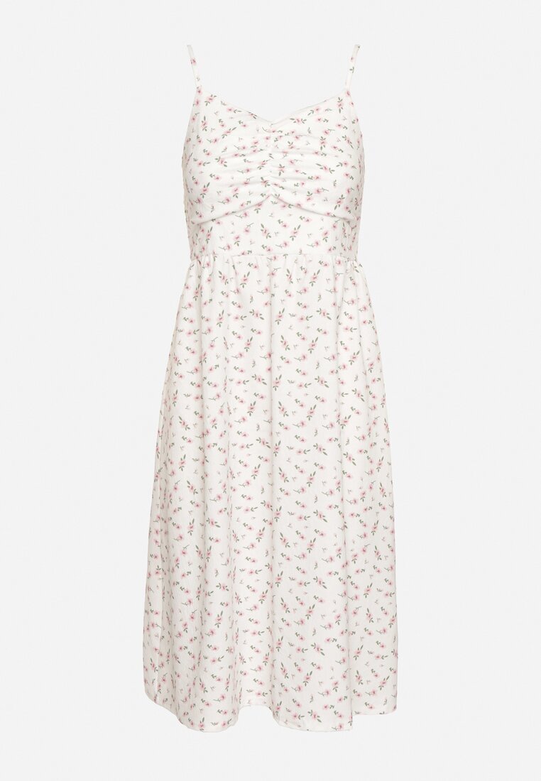 j&x Rochie Evazată Alb-Roz cu Flori Mici cu Bretele Subțiri Reteri