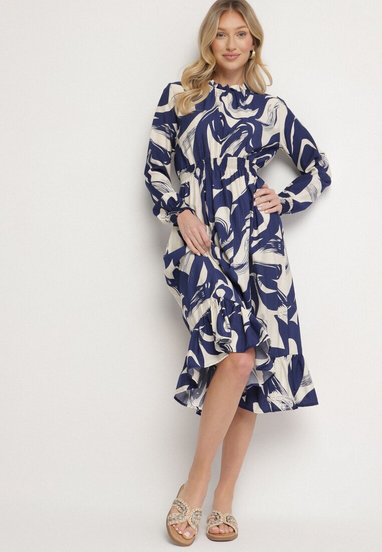 j&x Rochie Evazată Bleumarin cu bumbac cu imprimeu abstract Silsedi