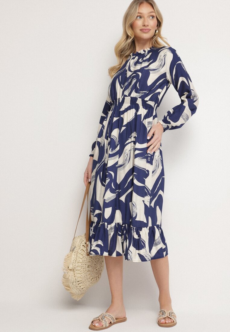 j&x Rochie Evazată Bleumarin cu bumbac cu imprimeu abstract Silsedi