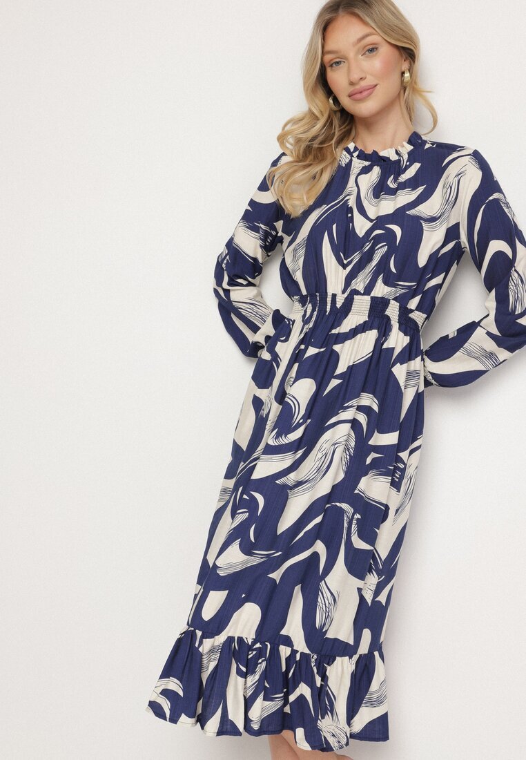 j&x Rochie Evazată Bleumarin cu bumbac cu imprimeu abstract Silsedi
