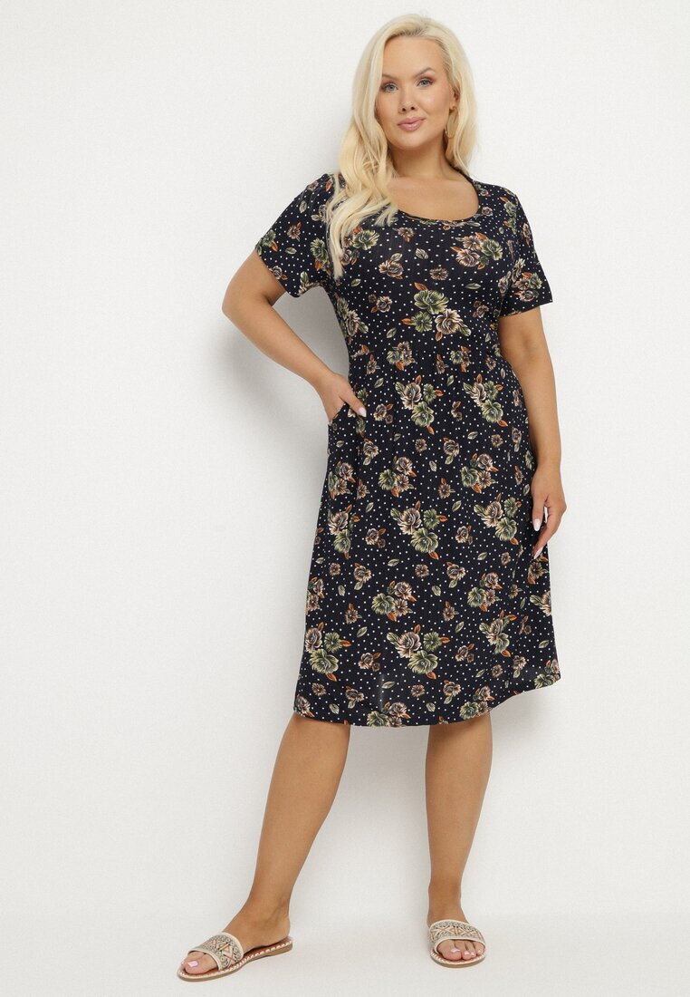 j&x Rochie Evazată Granatowo-Beżowa cu imprimeu floral Lumilisse