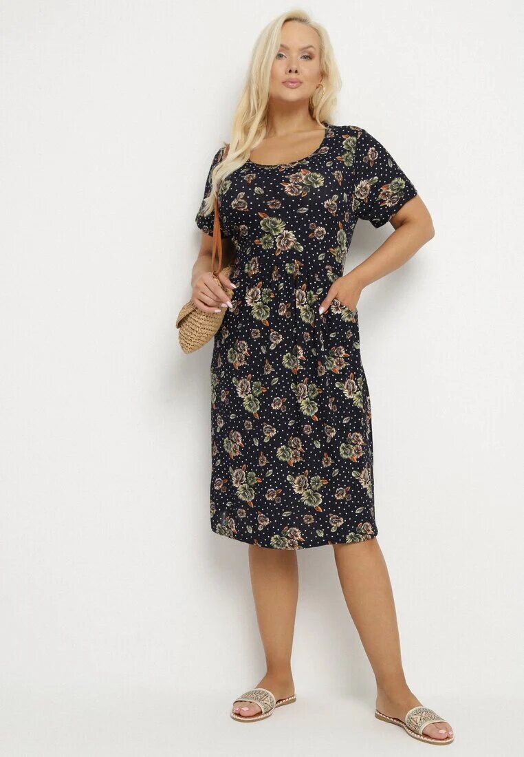 j&x Rochie Evazată Granatowo-Beżowa cu imprimeu floral Lumilisse