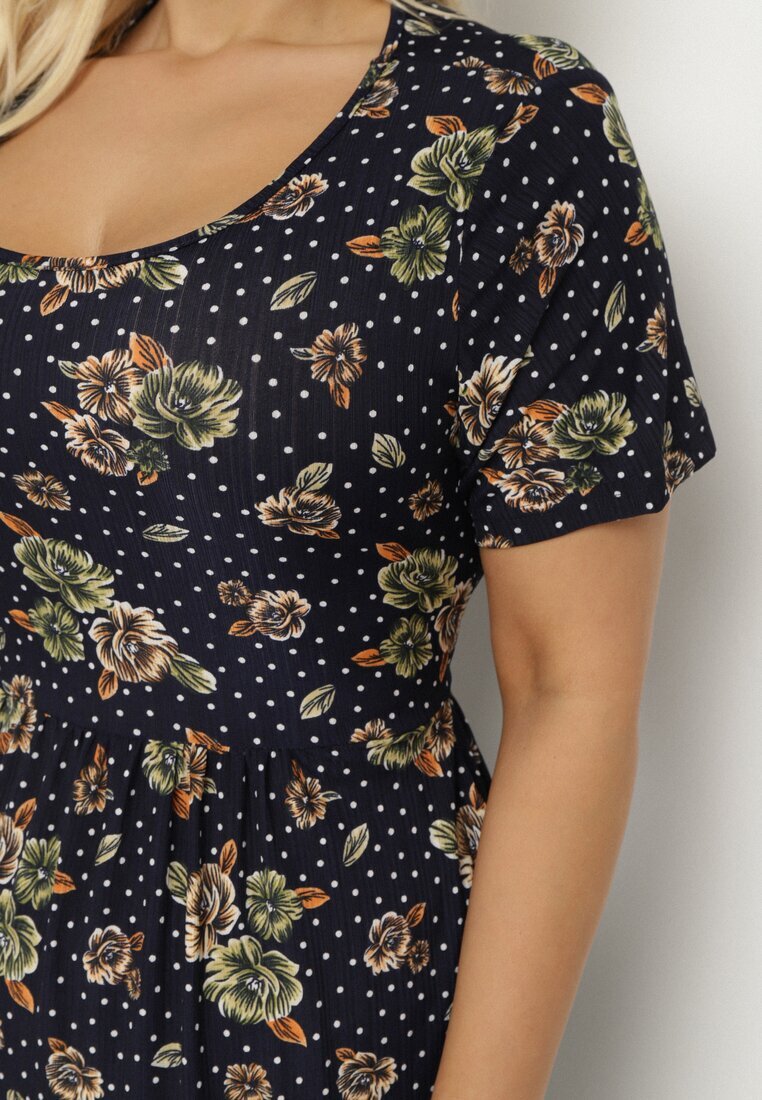 j&x Rochie Evazată Granatowo-Beżowa cu imprimeu floral Lumilisse