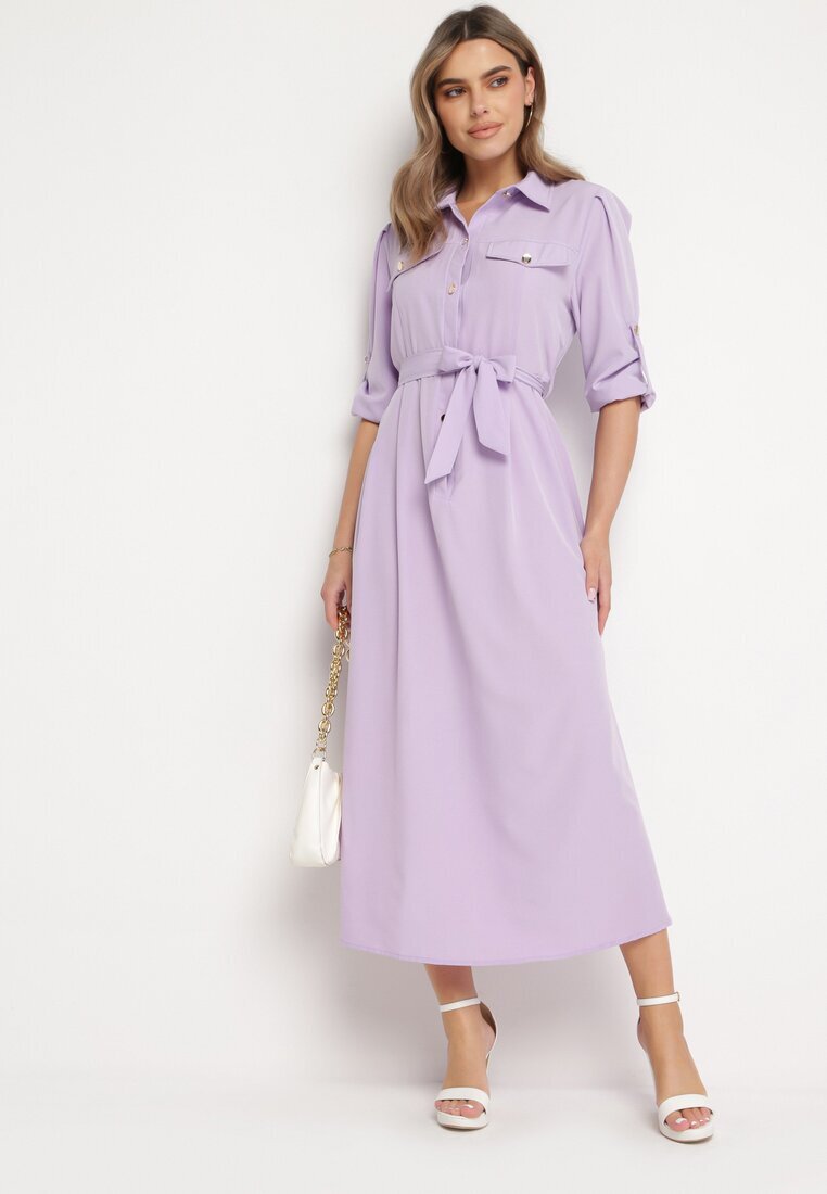 j&x Rochie evazată mov deschis Maxi cu bust tip cămașă și cordon Indiga