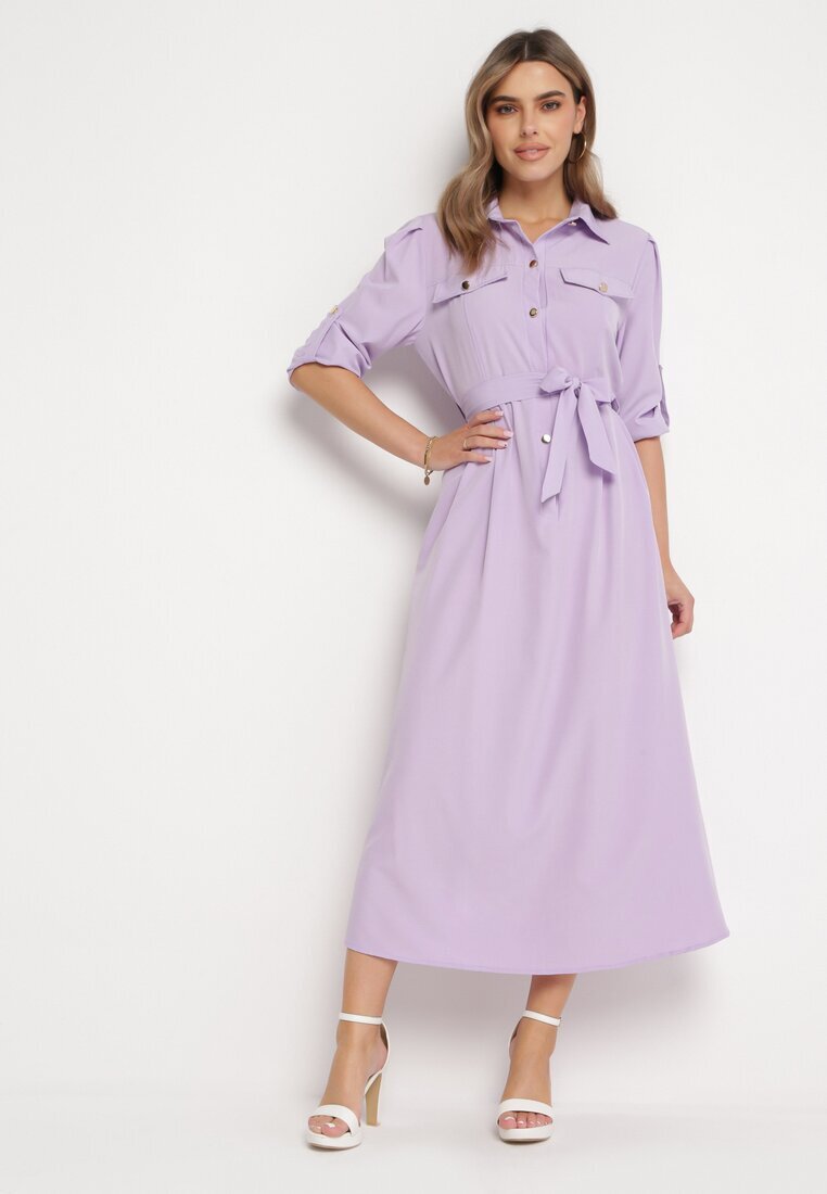 j&x Rochie evazată mov deschis Maxi cu bust tip cămașă și cordon Indiga