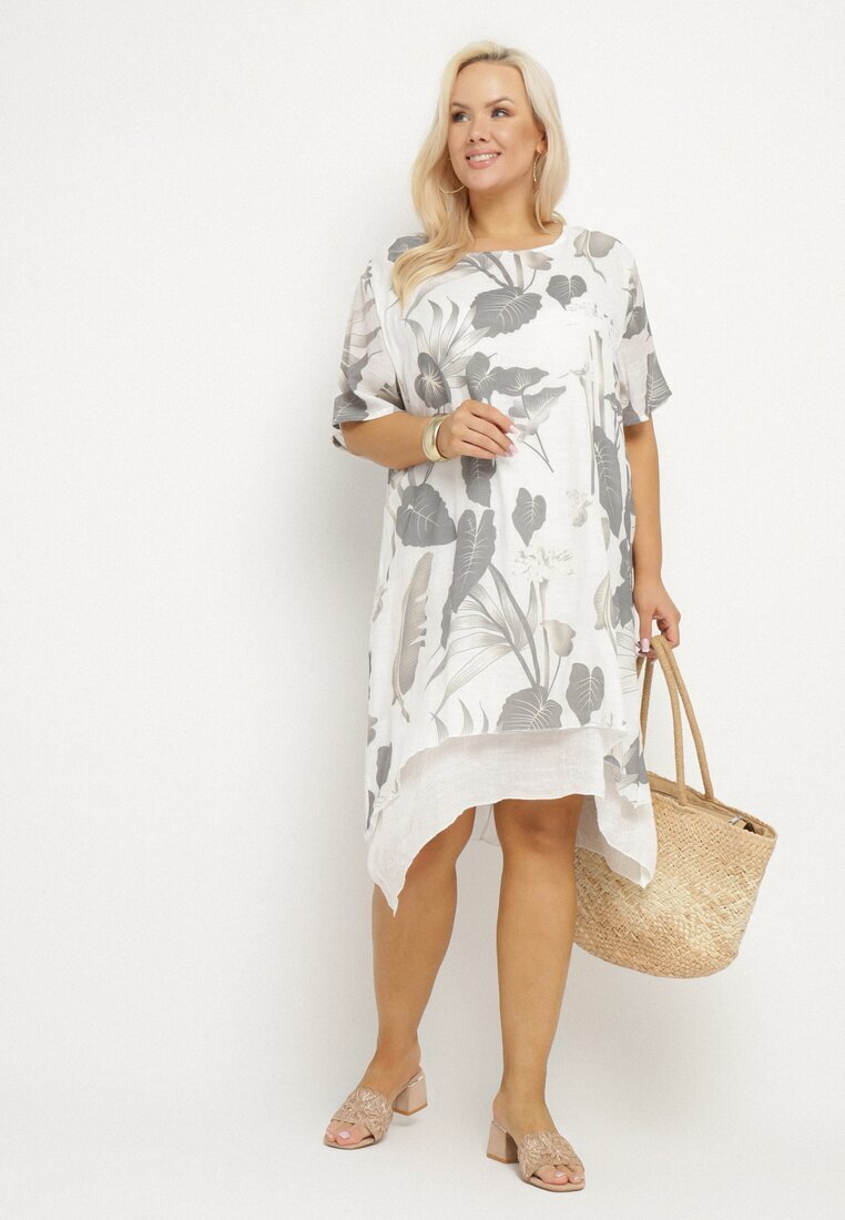 j&x Rochie Gri deschis cu flori cu căptușeală de bumbac Mailionis
