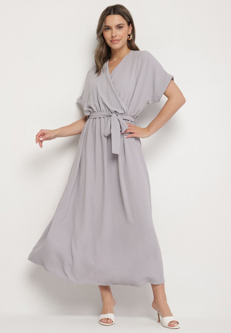 j&x Rochie Gri din Bumbac și Centură Decorativă Lunistra
