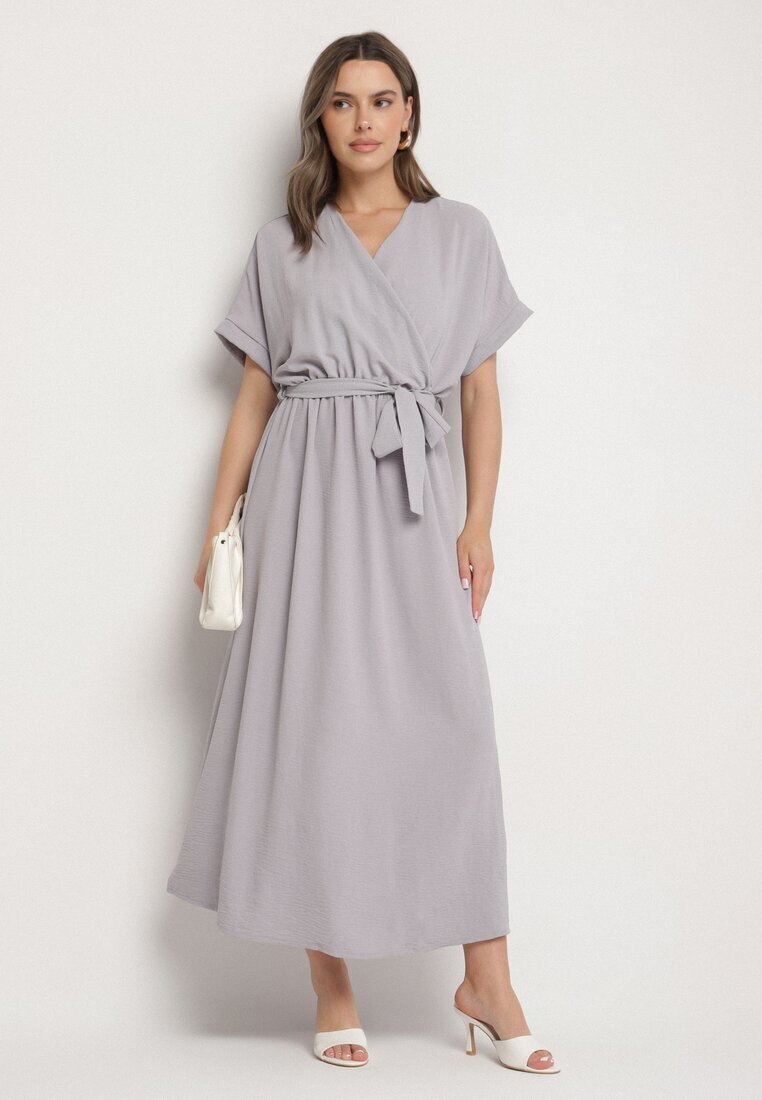 j&x Rochie Gri din Bumbac și Centură Decorativă Lunistra