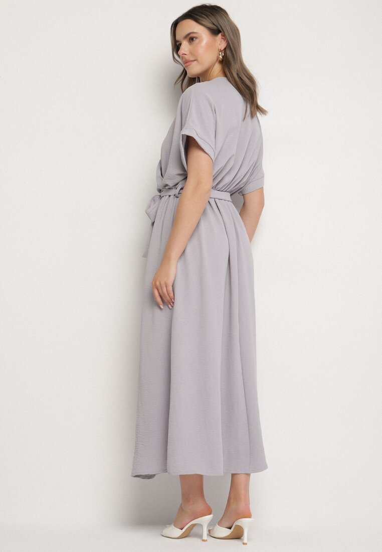 j&x Rochie Gri din Bumbac și Centură Decorativă Lunistra