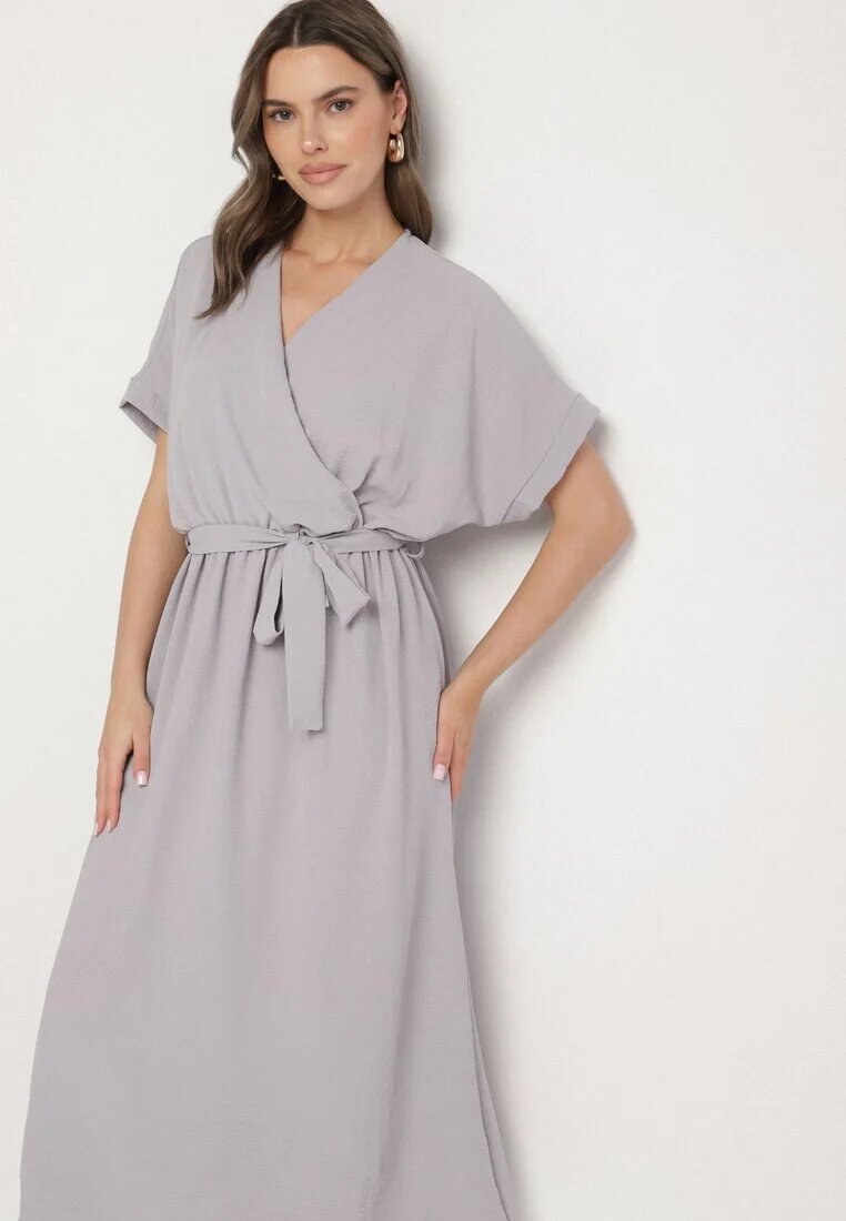 j&x Rochie Gri din Bumbac și Centură Decorativă Lunistra
