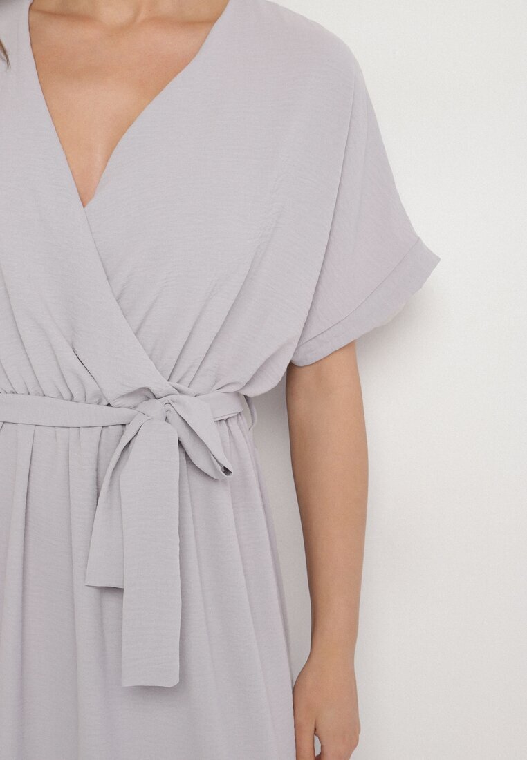 j&x Rochie Gri din Bumbac și Centură Decorativă Lunistra