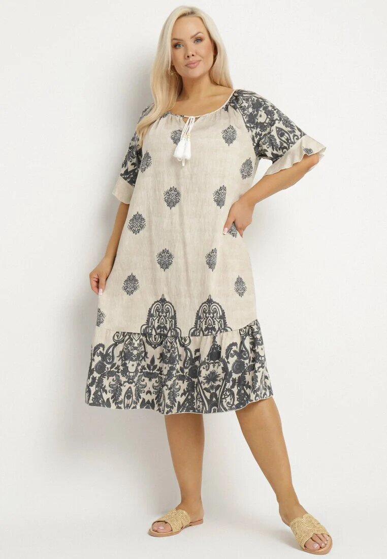 j&x Rochie gri închis din vâscoză în stil boho cu franjuri și volane Korilia
