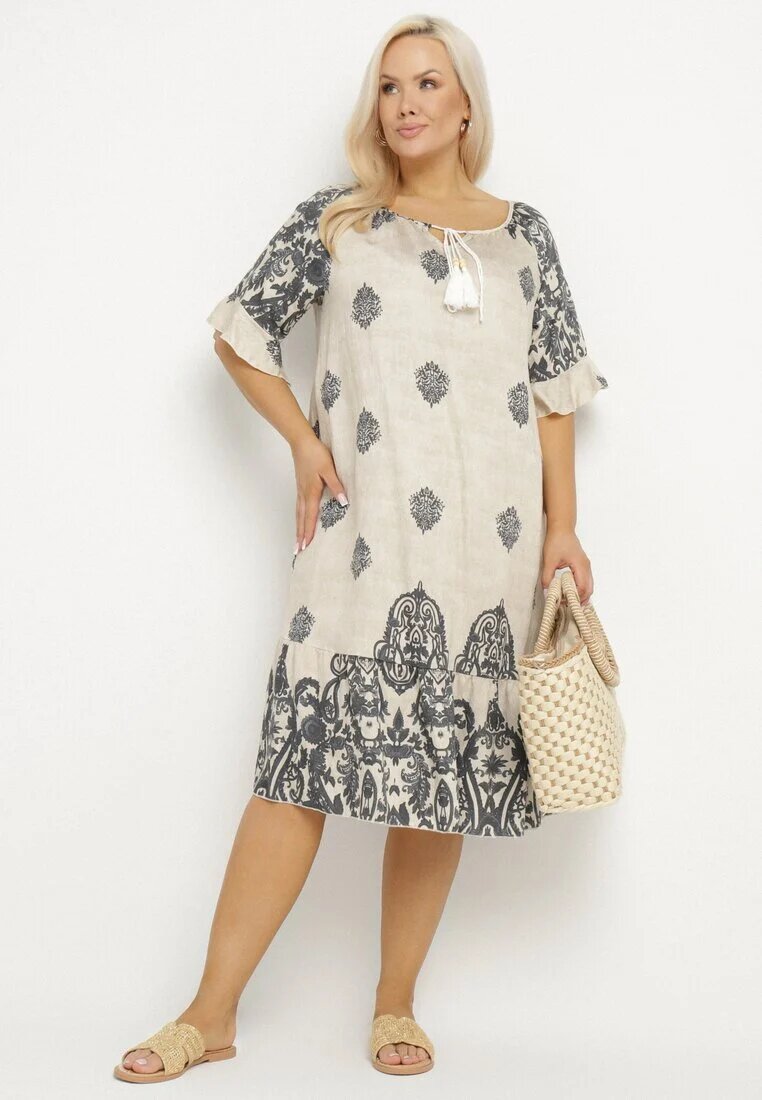 j&x Rochie gri închis din vâscoză în stil boho cu franjuri și volane Korilia