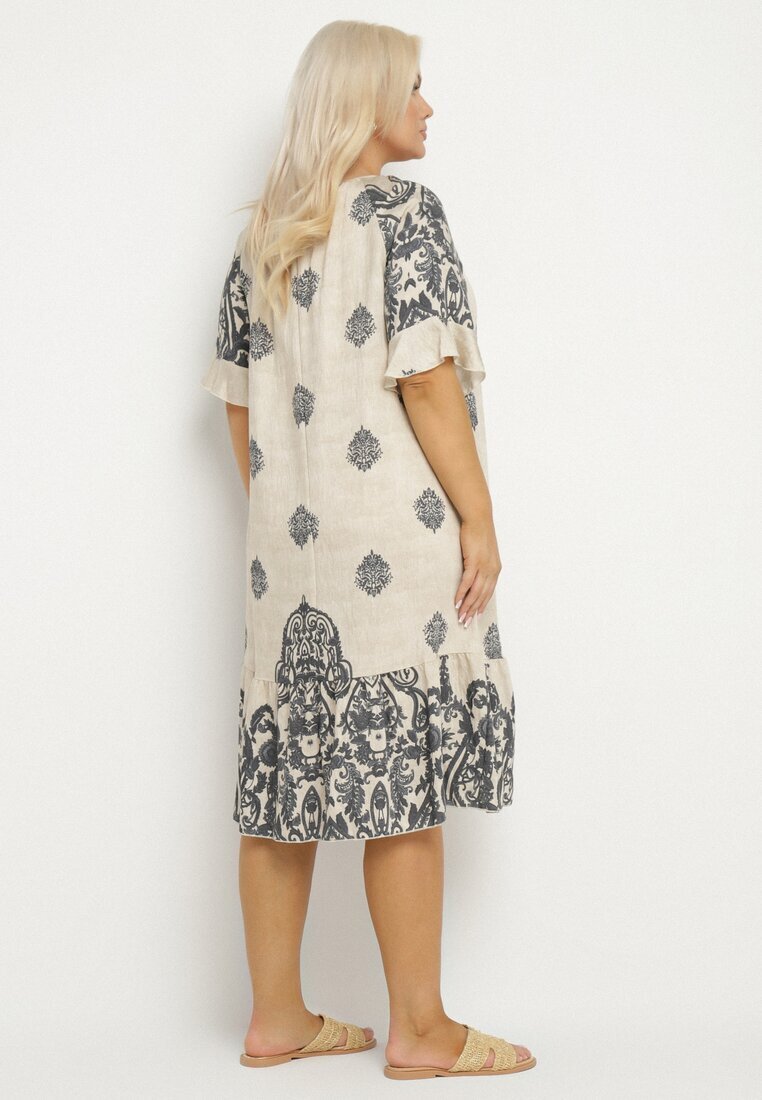 j&x Rochie gri închis din vâscoză în stil boho cu franjuri și volane Korilia