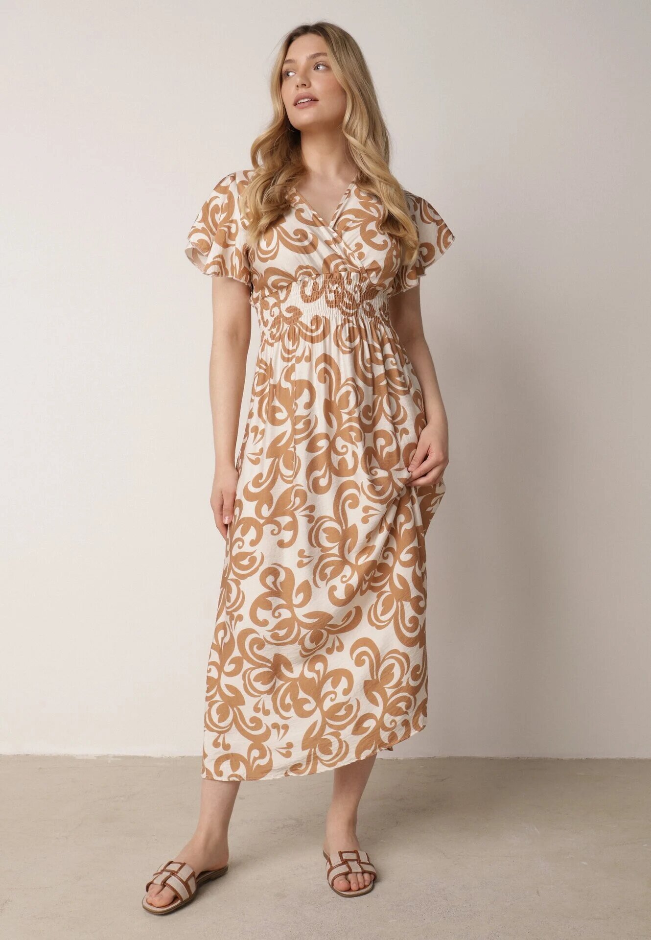 j&x Rochie Maro din Viscoză cu Decolteu Petrecut și Elastic în Talie Shyraya
