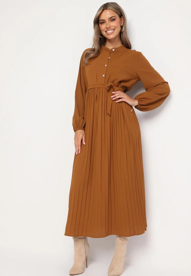 j&x Rochie Maro Evazată Maxi cu tiv plisat și cordon legat Nollira
