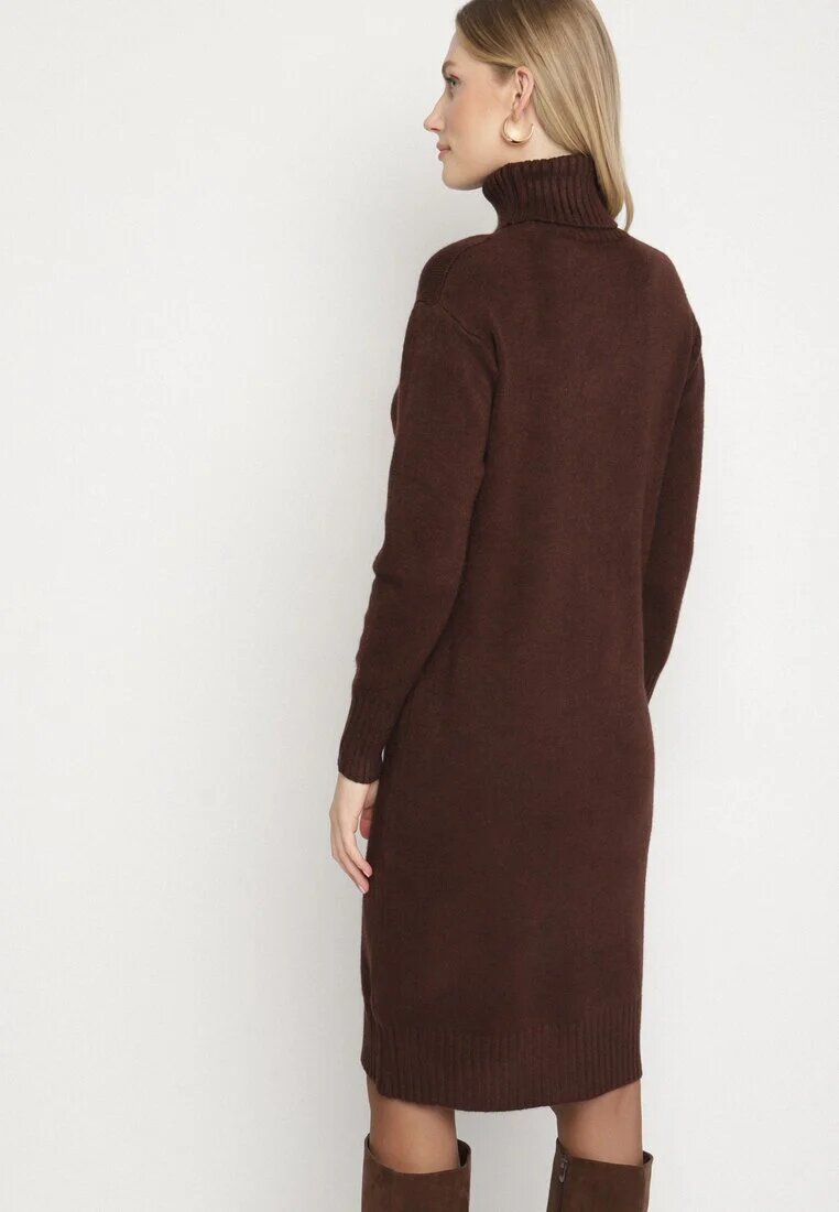 j&x Rochie Maro Tricotată din Bumbac cu Croială Dreaptă cu Guler Înalt Tesala