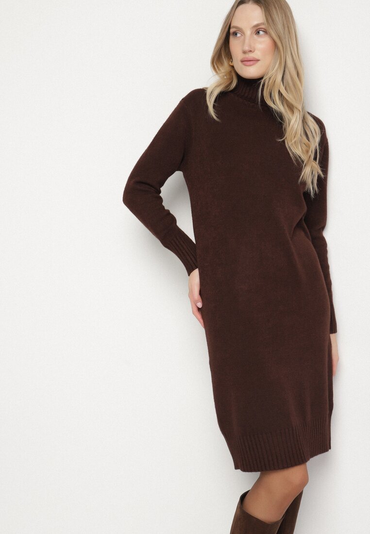 j&x Rochie Maro Tricotată din Bumbac cu Croială Dreaptă cu Guler Înalt Tesala
