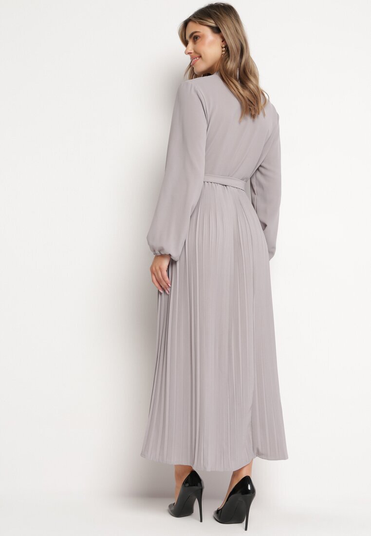 j&x Rochie Maxi Cloș Gri închis cu Tiv plisat și Cordon legat Nollira