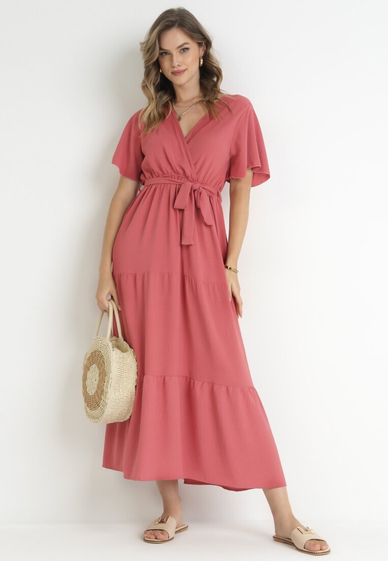 j&x Rochie Maxi roz închisă cu elastic în talie și centură din material Kiriane