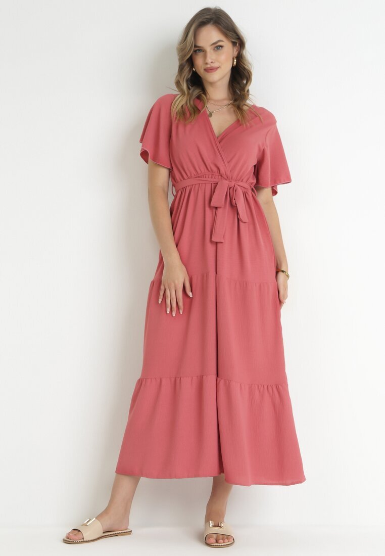 j&x Rochie Maxi roz închisă cu elastic în talie și centură din material Kiriane