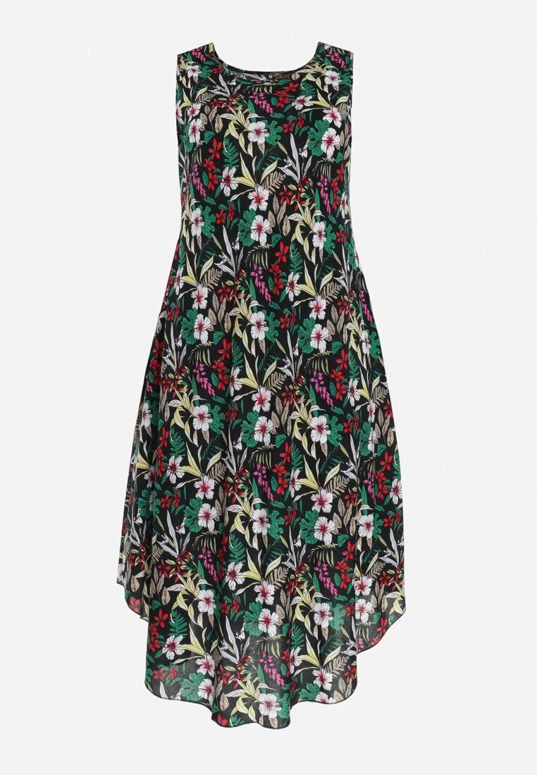j&x Rochie Midi Negru-Verde cu Decolteu Rotund și Print Floral Eleanes