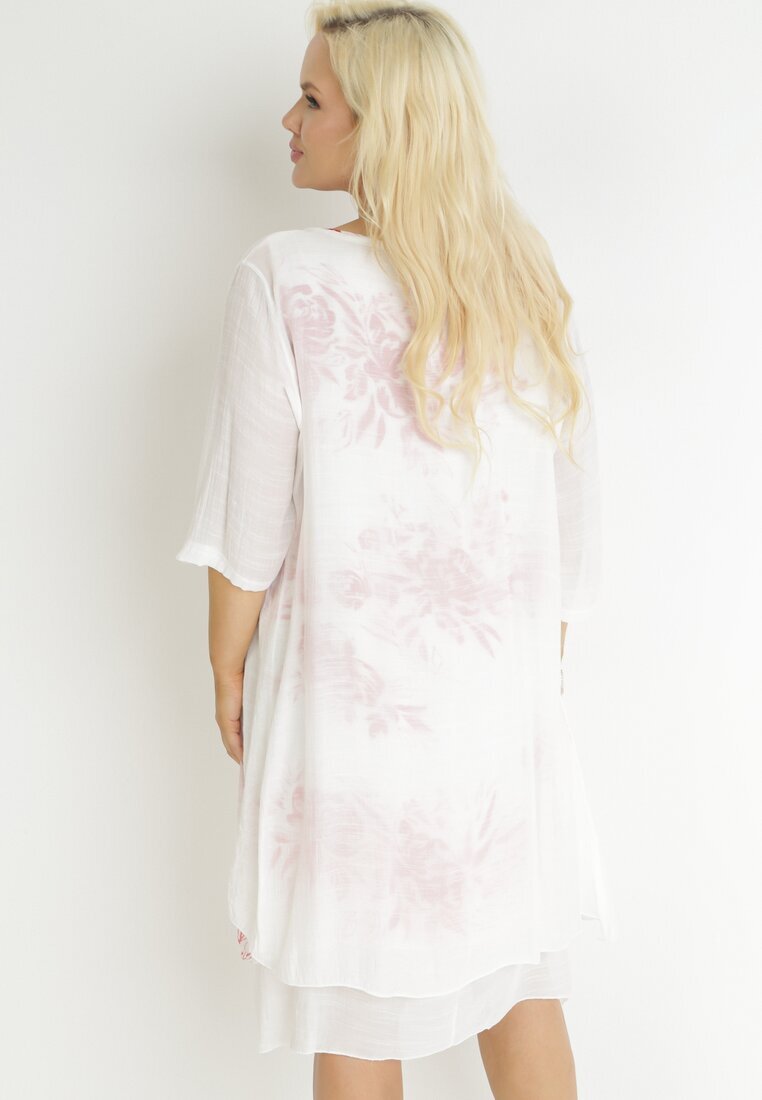 j&x Rochie Midi Trapez Roșu-Albă din Bumbac cu Flori și Bolero Elephira