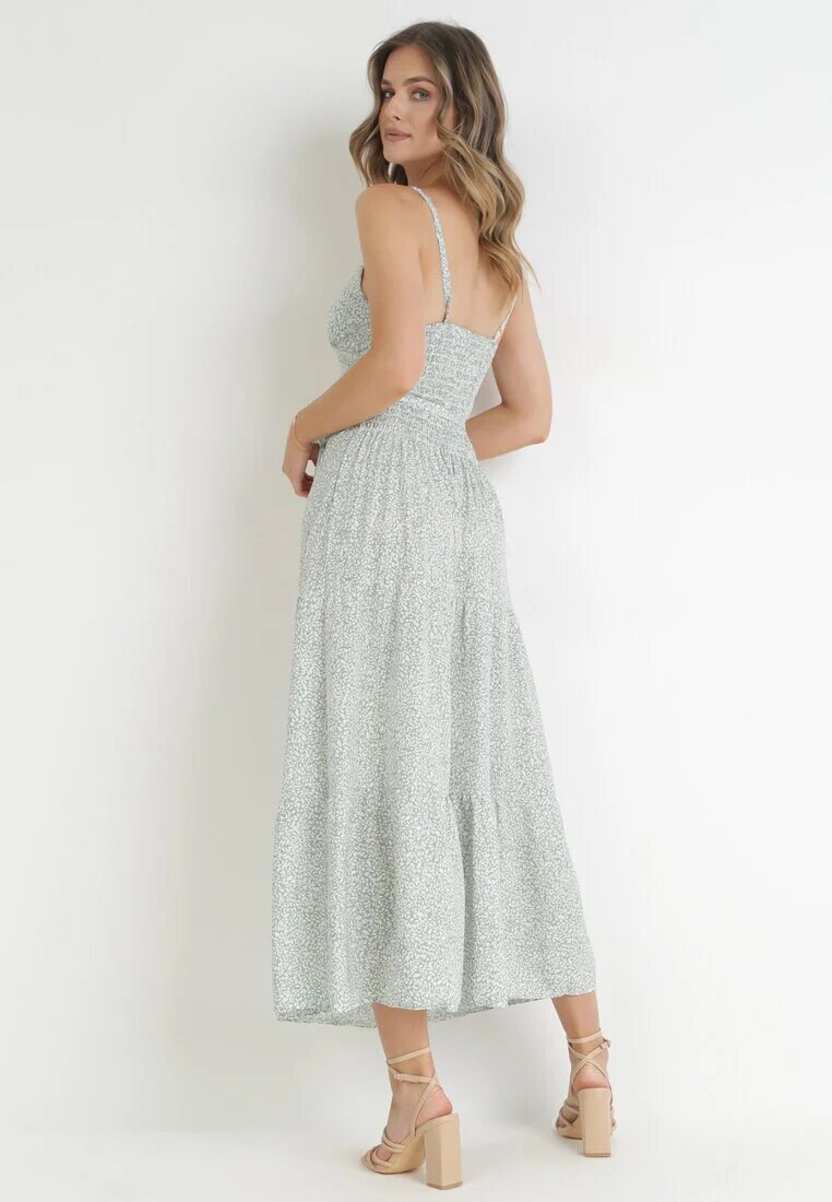 j&x Rochie Miętowa Maxi cu bretele subțiri cu volan cu flori Jessili