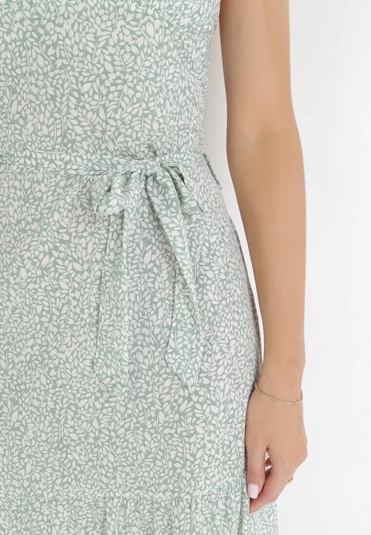 j&x Rochie Miętowa Maxi cu bretele subțiri cu volan cu flori Jessili