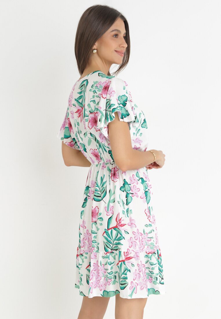 j&x Rochie Mini Albă cu elastic în talie și mâneci scurte din viscoză Ferny
