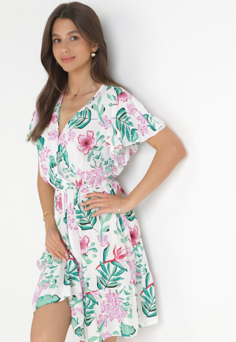 j&x Rochie Mini Albă cu elastic în talie și mâneci scurte din viscoză Ferny