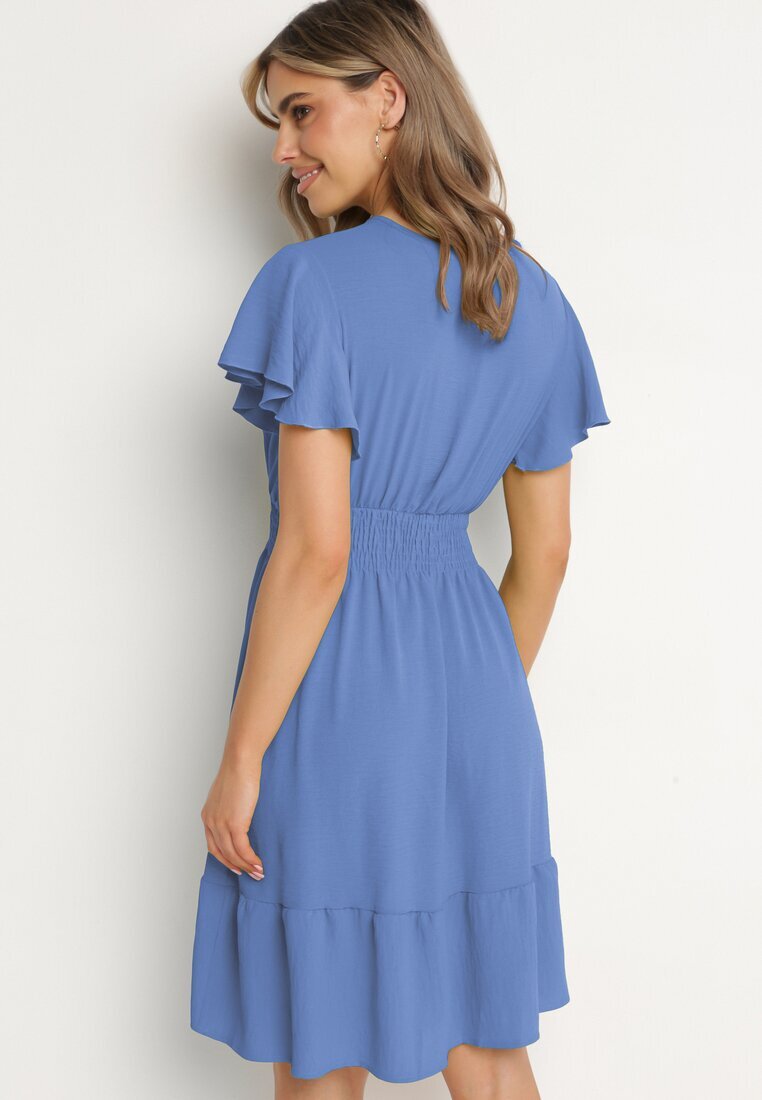 j&x Rochie Mini Albastră cu elastic în talie și volan Senait