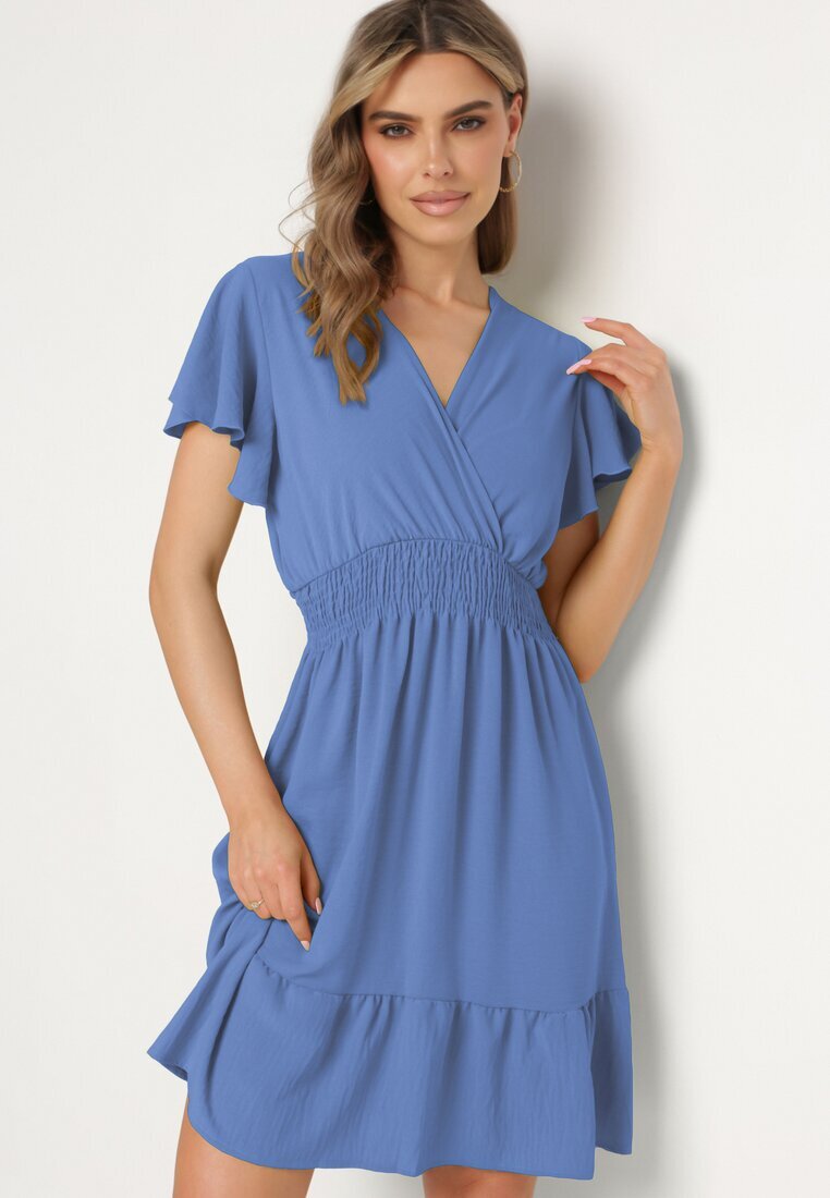 j&x Rochie Mini Albastră cu elastic în talie și volan Senait