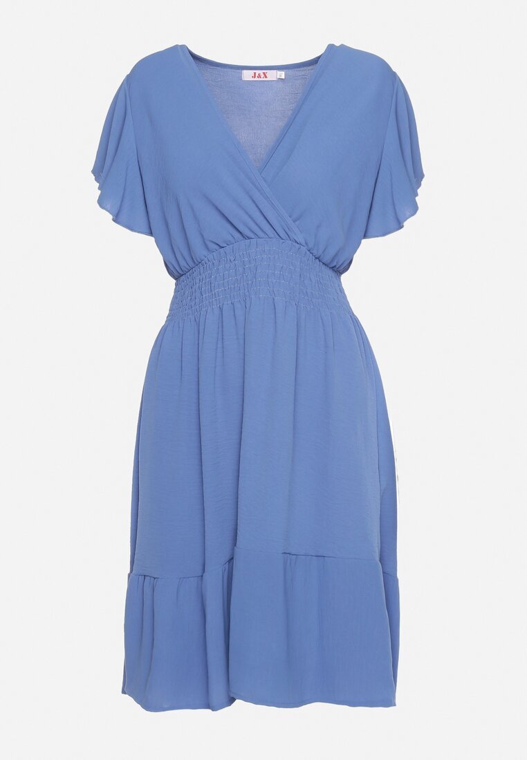j&x Rochie Mini Albastră cu elastic în talie și volan Senait