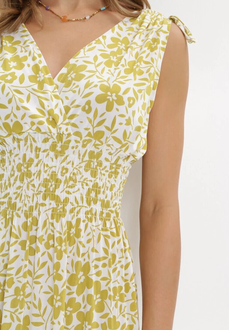 j&x Rochie Mini Galbenă cu Elastic în Talie și Decolteu Petrecut Floral Ladgerda