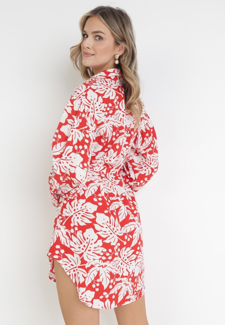 j&x Rochie Mini Roșie Tip Cămașă cu curea din material și manșete Late Fidonisa